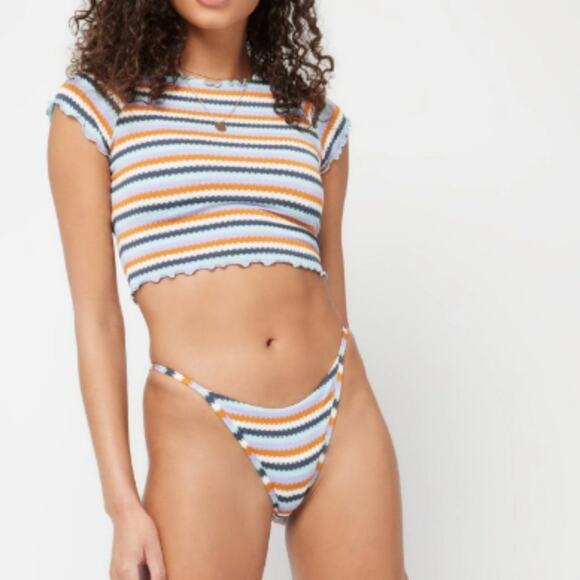L*Space Printed Stripe Wildflower Bikini Top Small - Picture 1 of 7